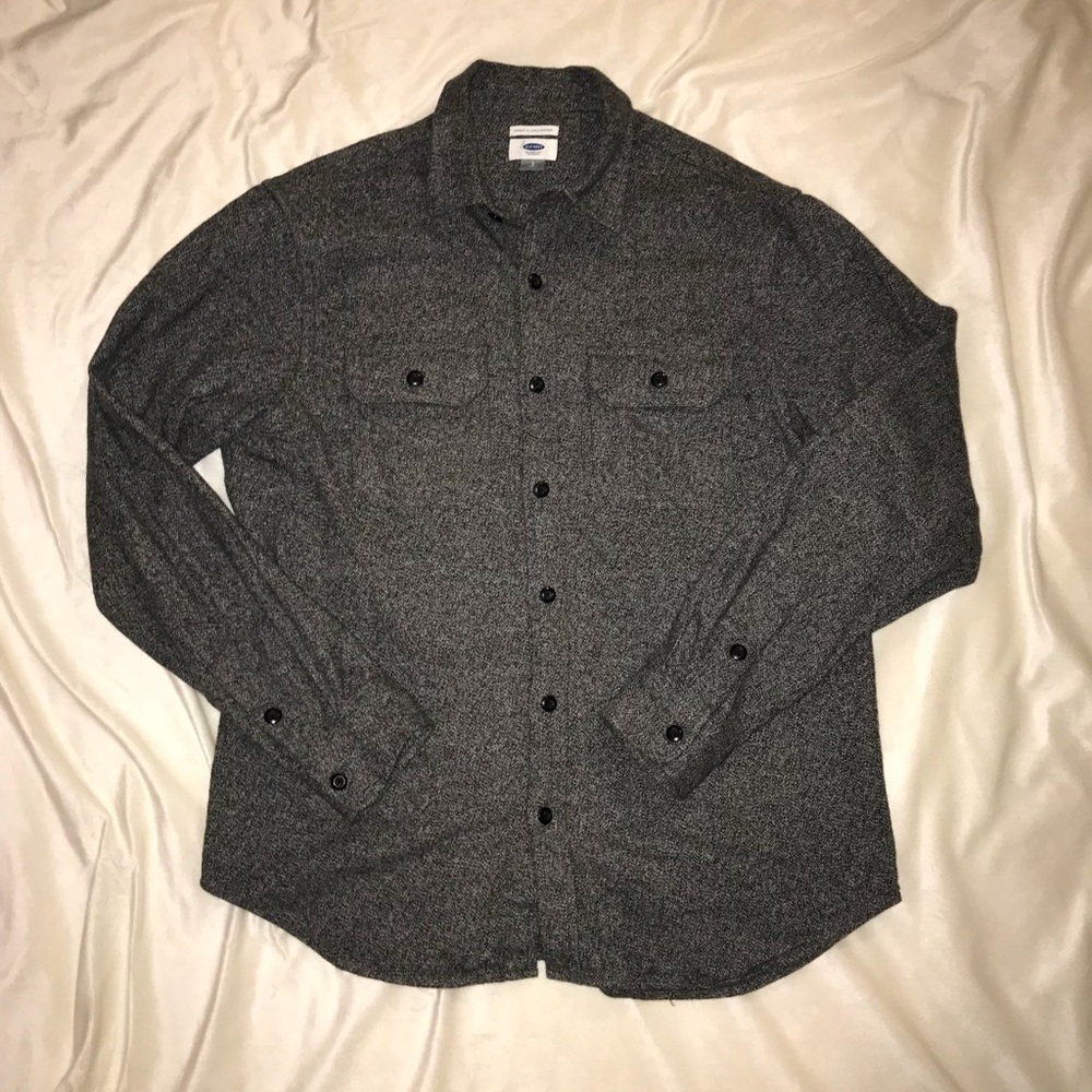 Men’s Grey textured Long Sleeve Button Down